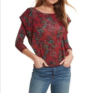 Free People Boho Red Floral Ruffle Top Small
